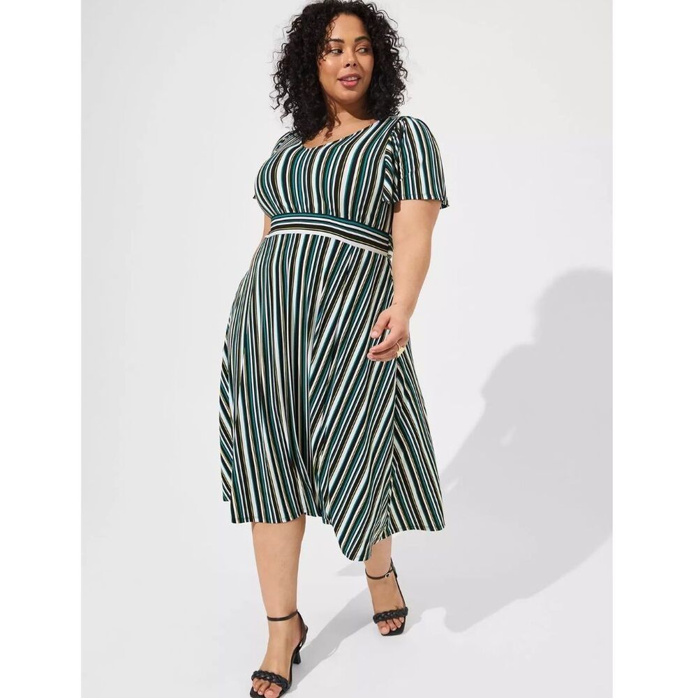 Torrid Stripe Flutter Sleeve Crepe Studio Knit Midi Dress Plus Size 1 (14/16) 1X